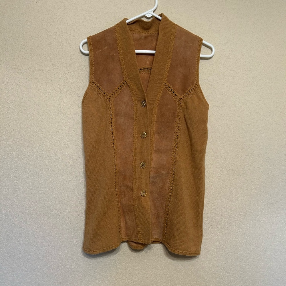 Vintage Brown Suede-Look Button Front Vest